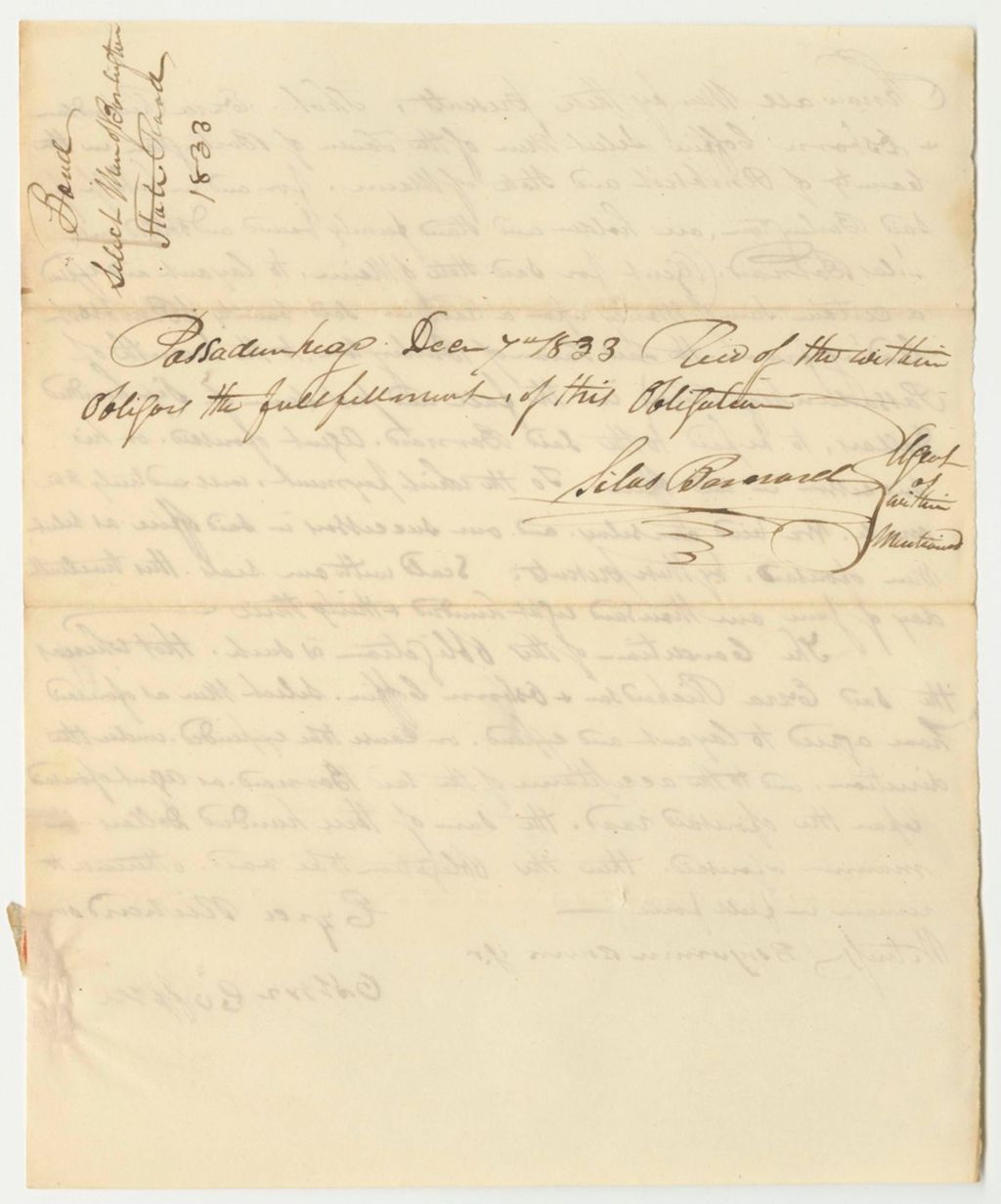 Miniature of Bond of Ezra Richardson and Osborn Coffin, Selectmen of the Town of Burlington