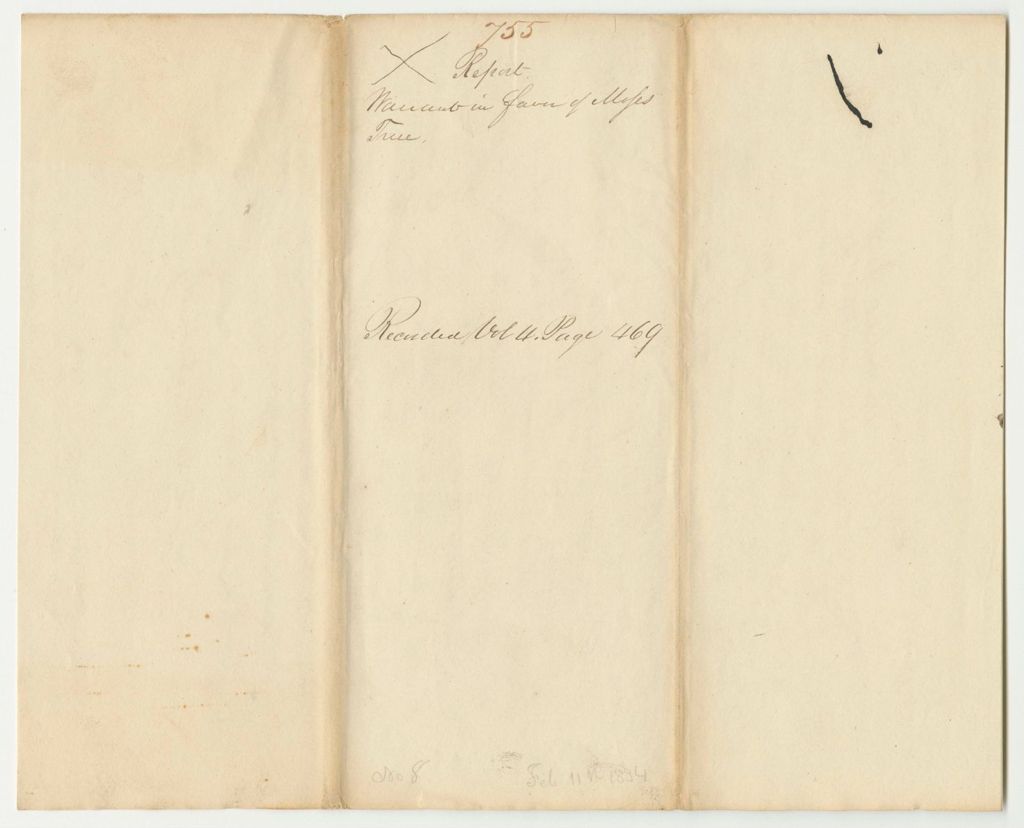 Miniature of Report 755: Warrant in Favor of Moses True, Agent to Connect the Baring and Houlton Road to the U.S. Military Road