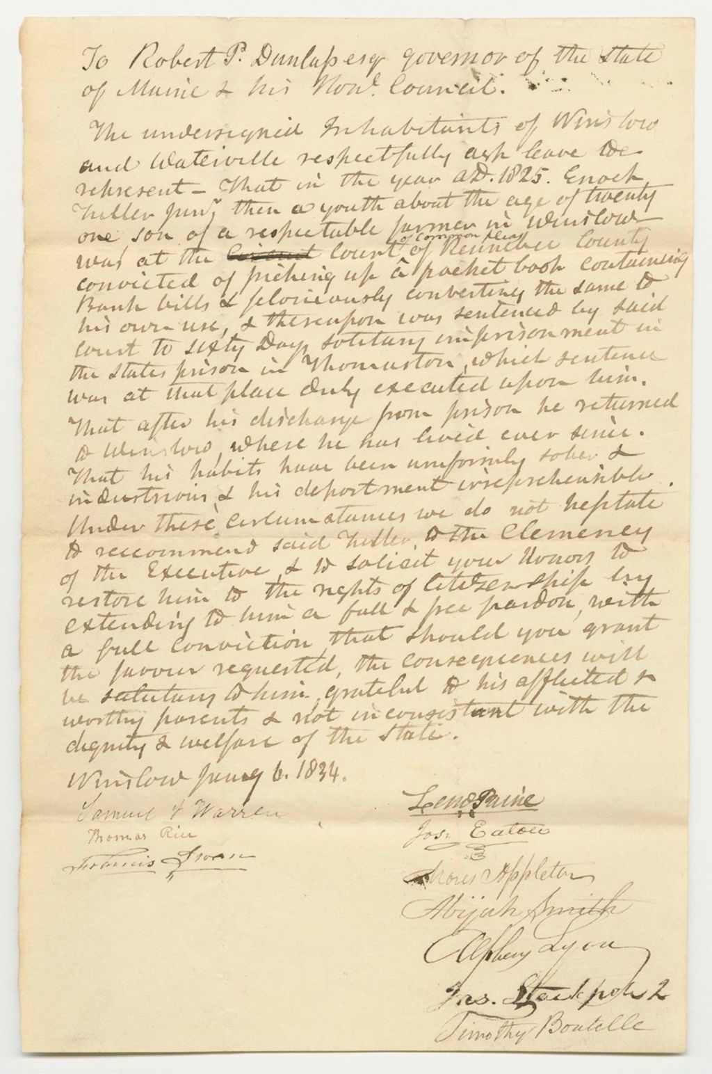 Miniature of Petition of the Inhabitants of Winston for the Pardon of Enoch Fuller