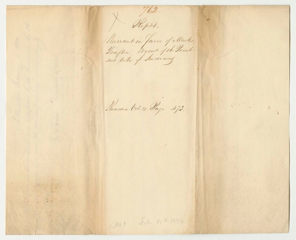 Miniature of Report 762: Warrant in Favor of Mark Trafton, Agent of the Penobscot Tribe of Indians