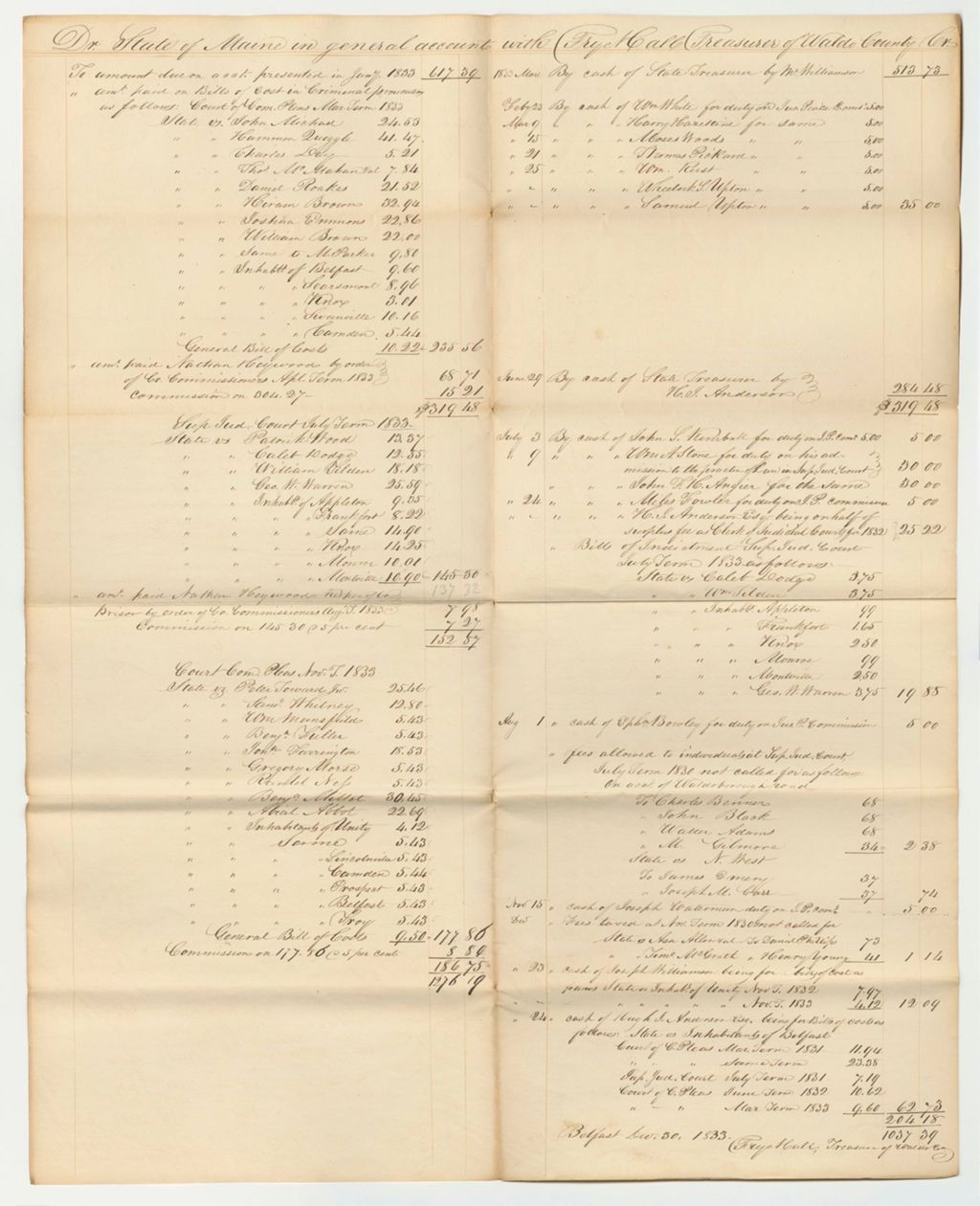 Miniature of General Account of Frye Hall, Treasurer of Waldo County