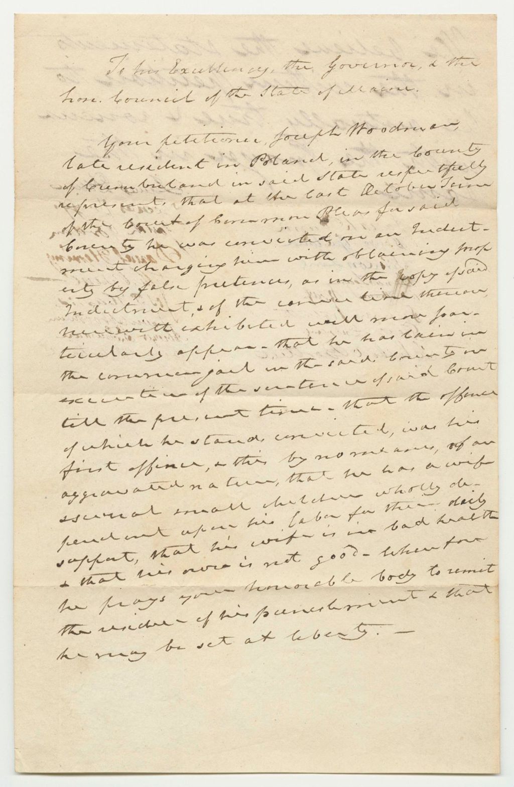 Miniature of Petition for the Pardon of Joseph Woodman