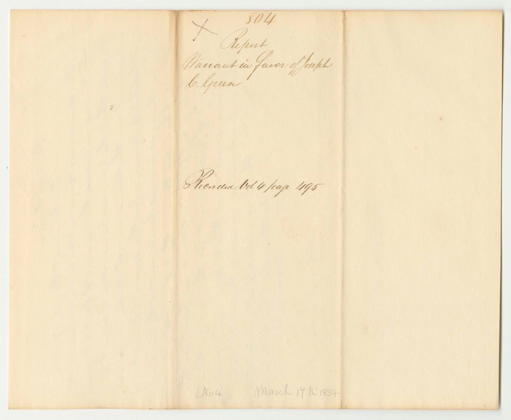 Miniature of Report 804: Warrant in Favor of Joseph C. Greene
