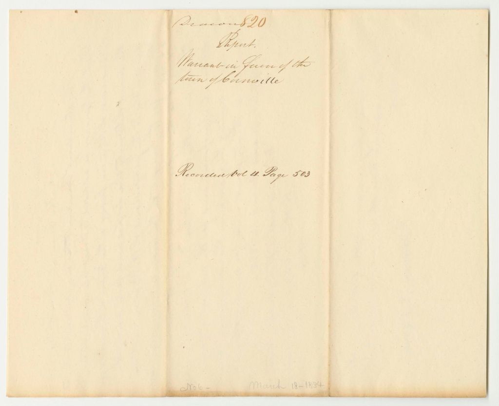 Miniature of Report 820: Warrant in Favor of the Town of Cornville