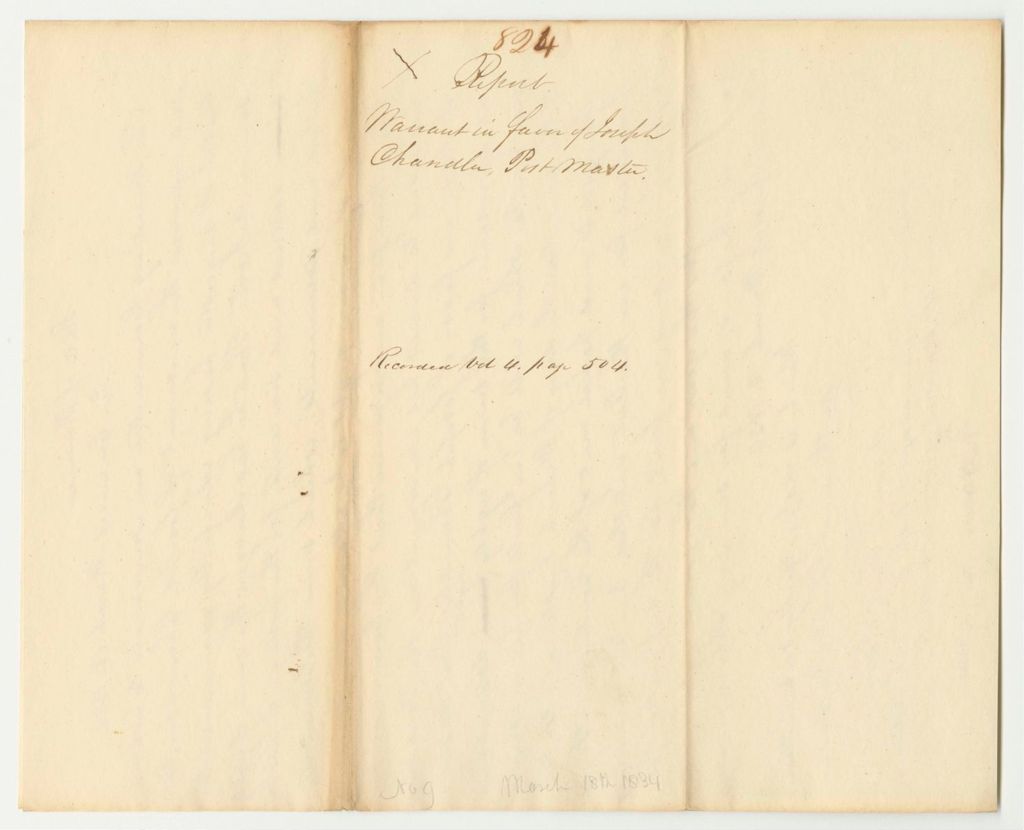 Miniature of Report 824: Warrant in Favor of Joseph Chandler, Postmaster of Augusta, for Postage