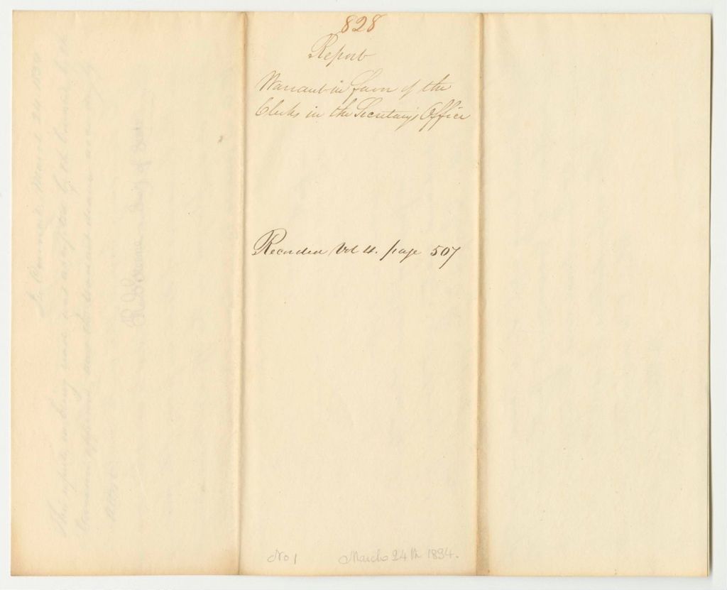 Miniature of Report 828: Warrant in Favor of the Clerks in the Secretary of State's Office