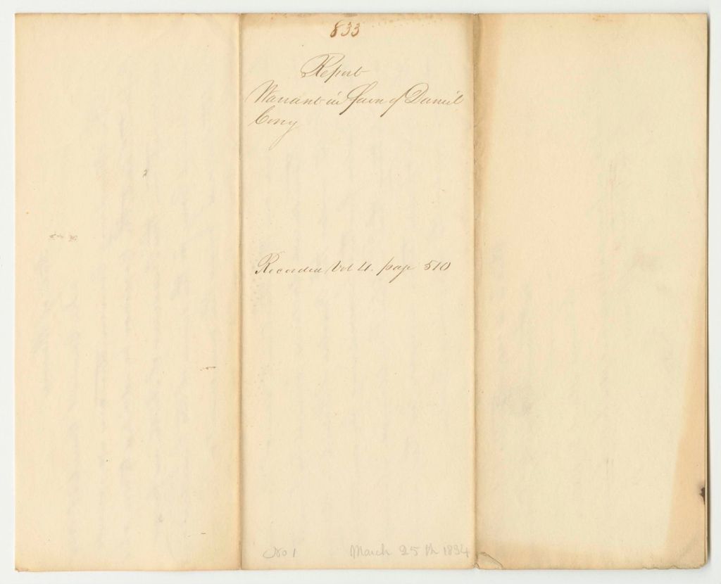 Miniature of Report 833: Warrant in Favor of Daniel Cony for Interest on His Loan to the State