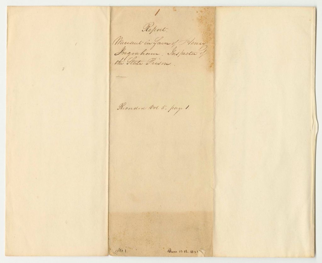 Miniature of Report 1: Warrant in Favor of Henry Ingraham, Inspector of the State Prison