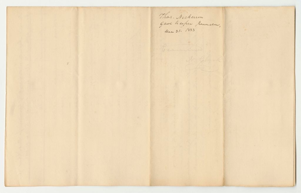 Miniature of Account of Thomas Nickerson, Keeper of the State's Gaol in Augusta in the County of Kennebec, for the Support of Prisoners Therein Confined on Charges or Conviction of Crimes and Offences Against the State from August 29th to December 31st 1833