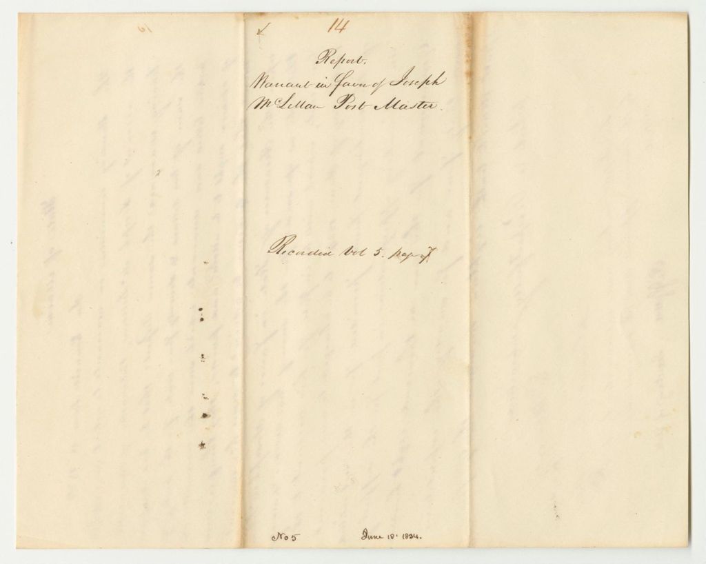 Miniature of Report 14: Warrant in Favor of Joseph McLellan, Postamster of Brunswick