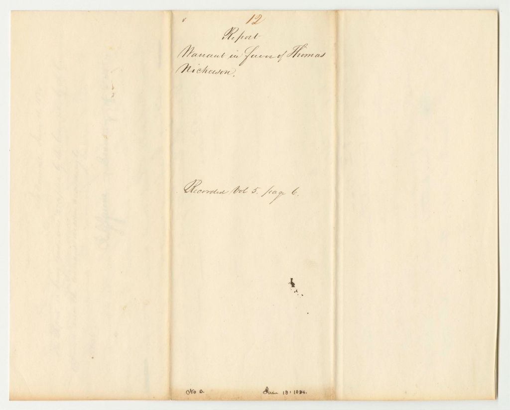 Miniature of Report 12: Warrant in Favor of Thomas Nickerson, Kennebec County Jail Keeper