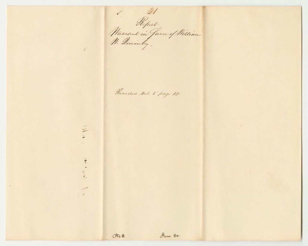 Miniature of Report 21: Warrant in Favor of William M. Quimby for His Pension