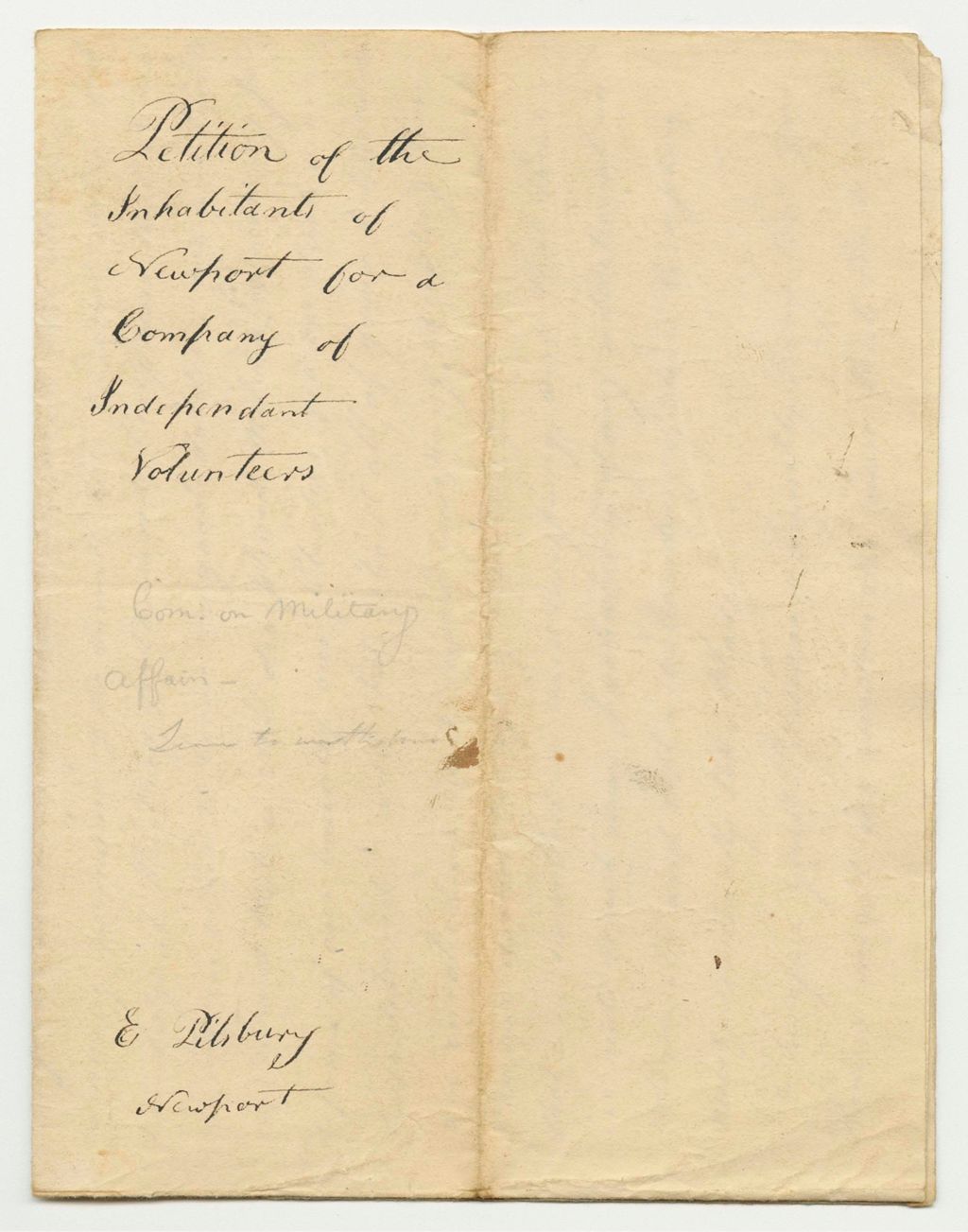 Miniature of Petition of the Inhabitants of Newport for a Company of Independent Volunteers