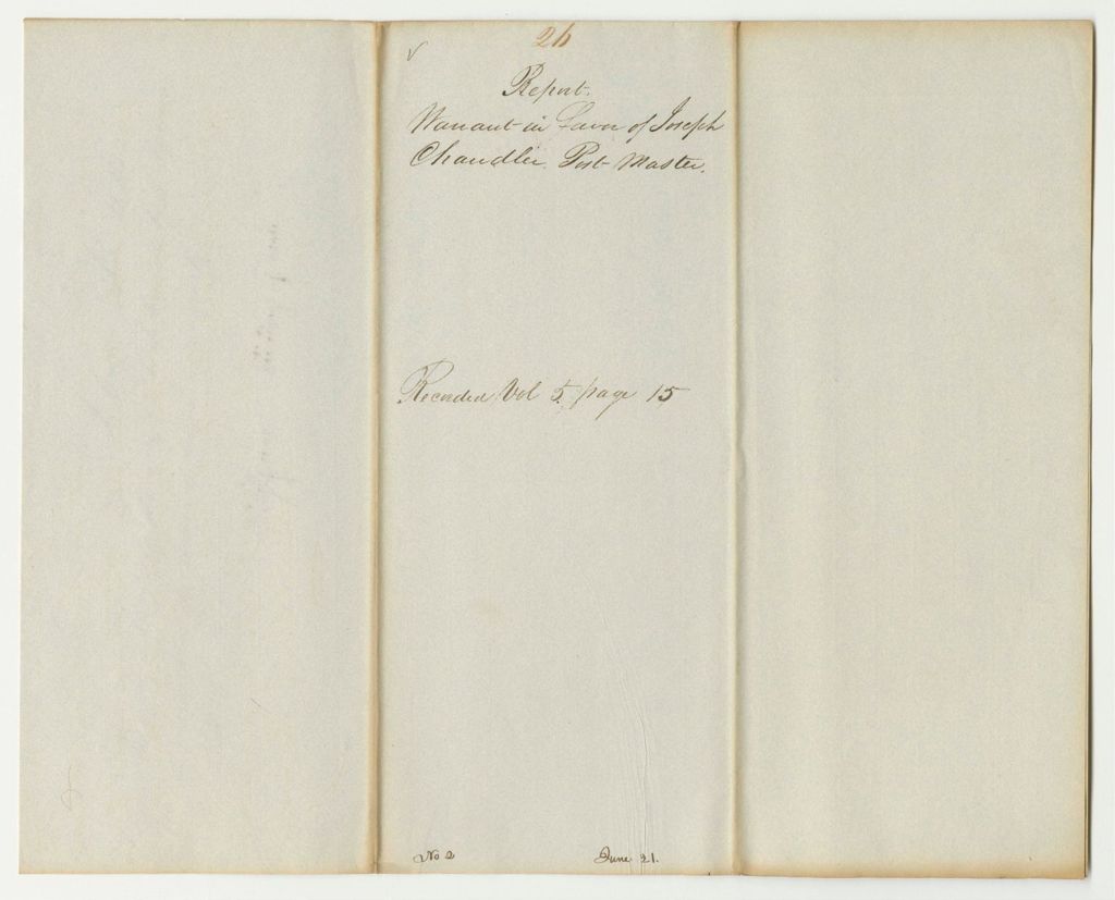 Miniature of Report 26: Warrant in Favor of Joseph Chandler, Postmaster of Augusta, for Postage