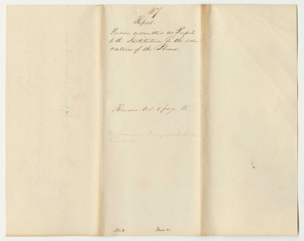 Miniature of Report 27: Report on Persons Admitted as Pupils to the Institution for the Education of the Blind