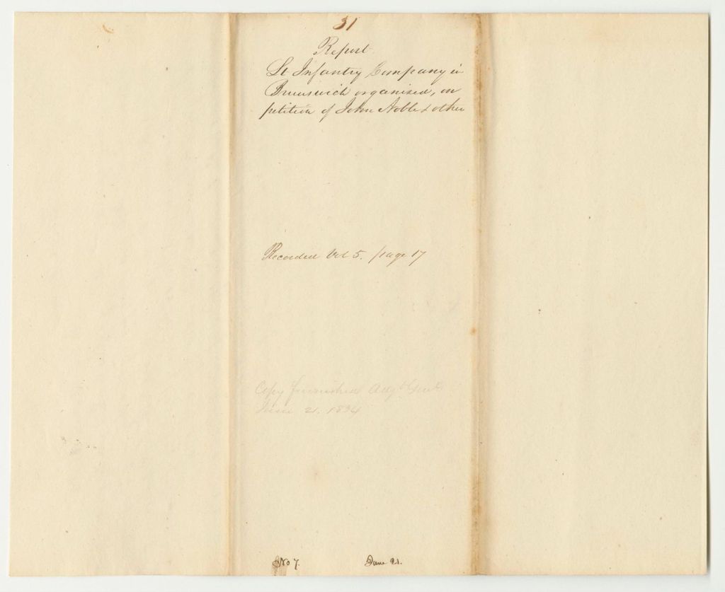 Miniature of Report 31: Report on the Petition of John Noble and Others for a Light Infantry Company in Brunswick