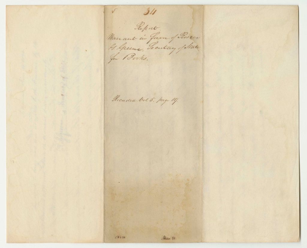 Miniature of Report 34: Warrant in Favor of Roscoe G. Greene, Secretary of State, for Books