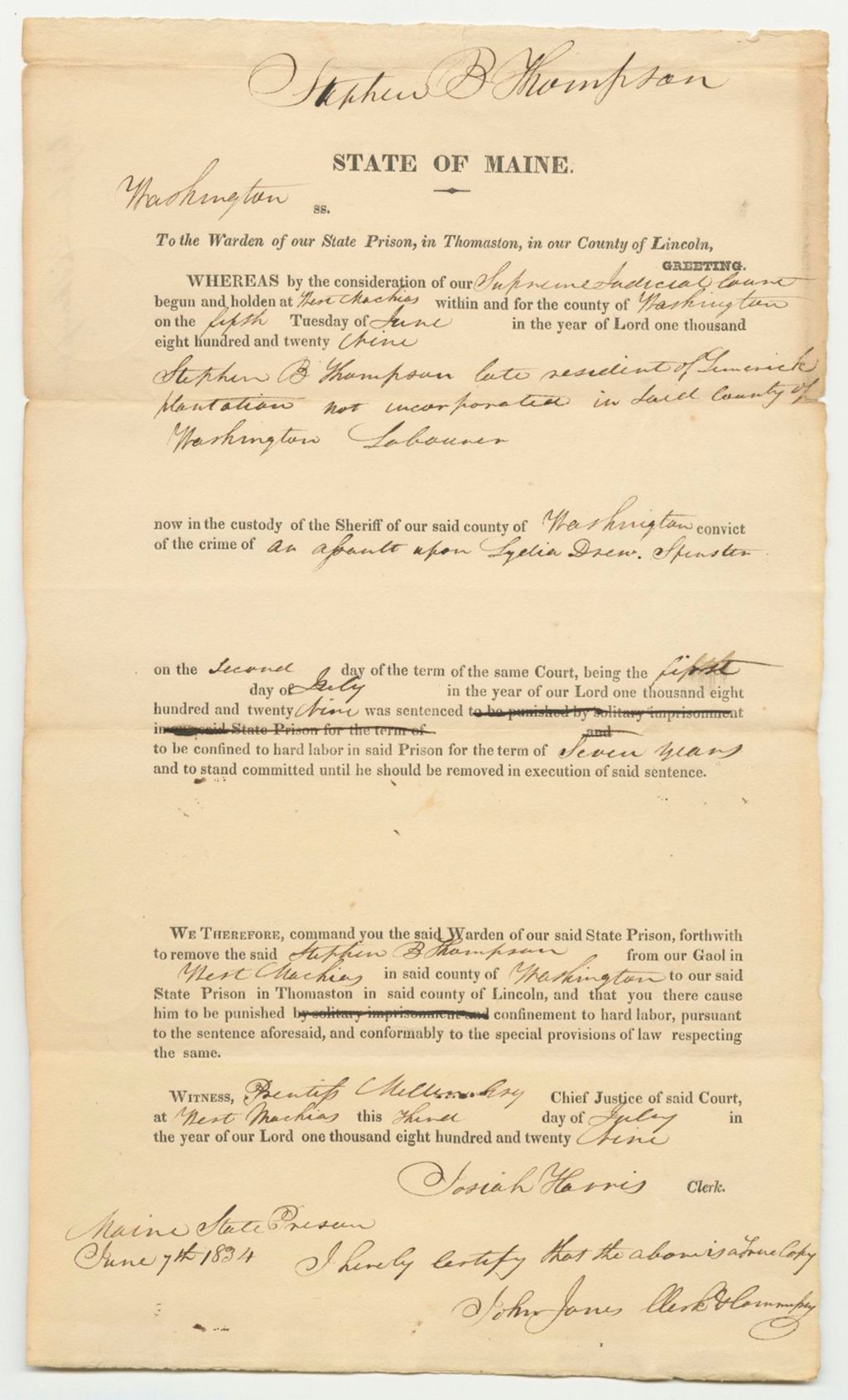 Miniature of State v. Stephen B. Thompson, at the Supreme Judicial Court of Lincoln County