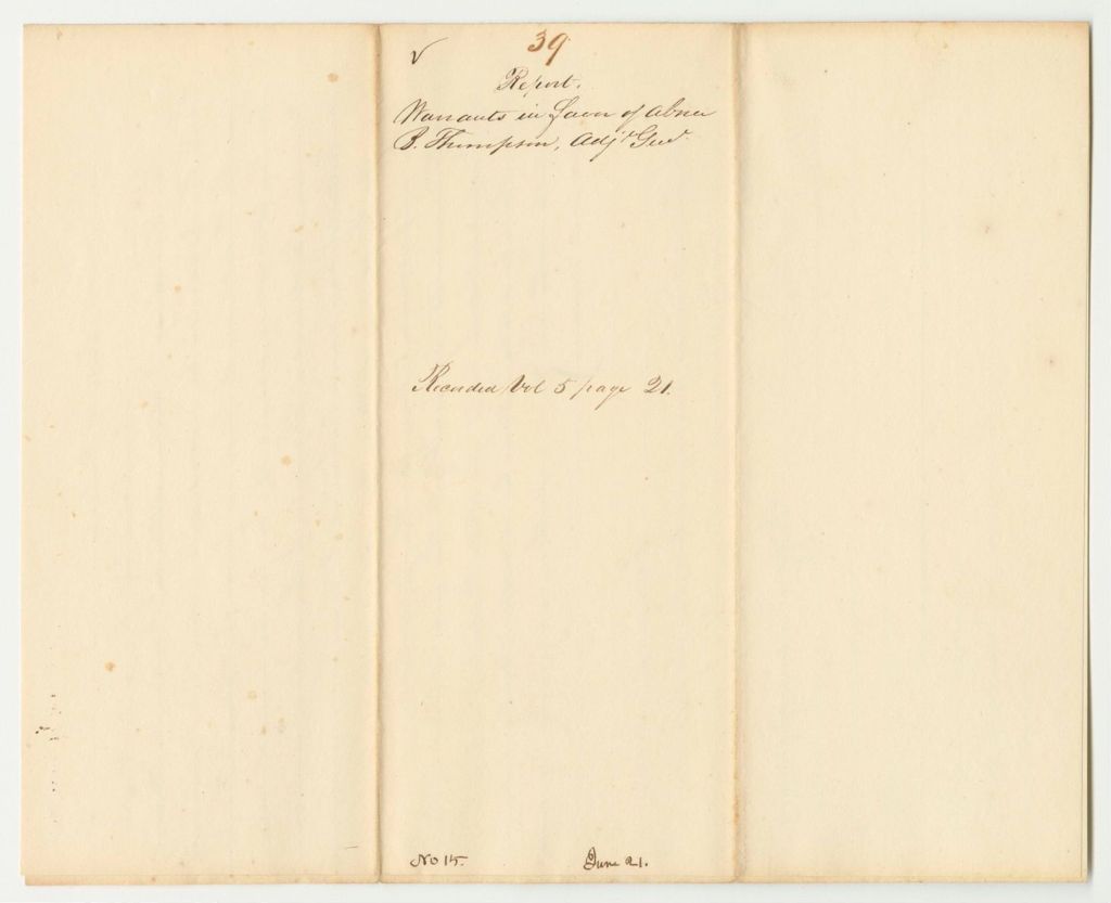 Miniature of Report 39: Warrants in Favor of Abner B. Thompson, Adjutant General