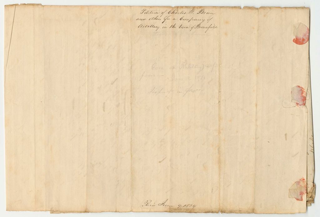 Miniature of Petition of Charles W. Bean and Others for a Company of  Artillery in the Town of Brownsfield