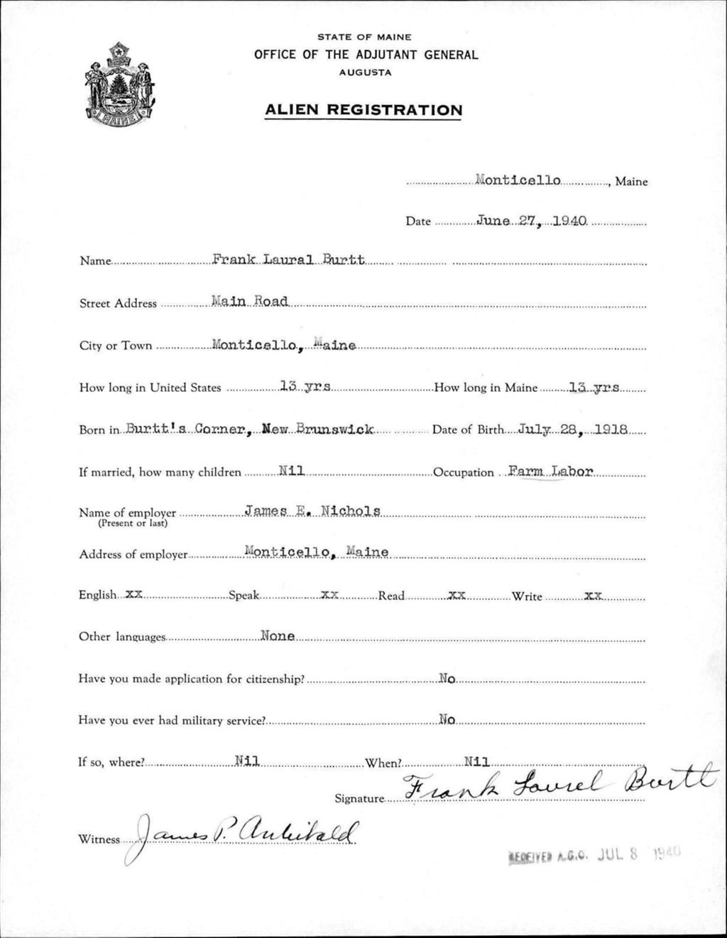 Miniature of Alien Registration- Burtt, Frank L. (Monticello, Aroostook County)