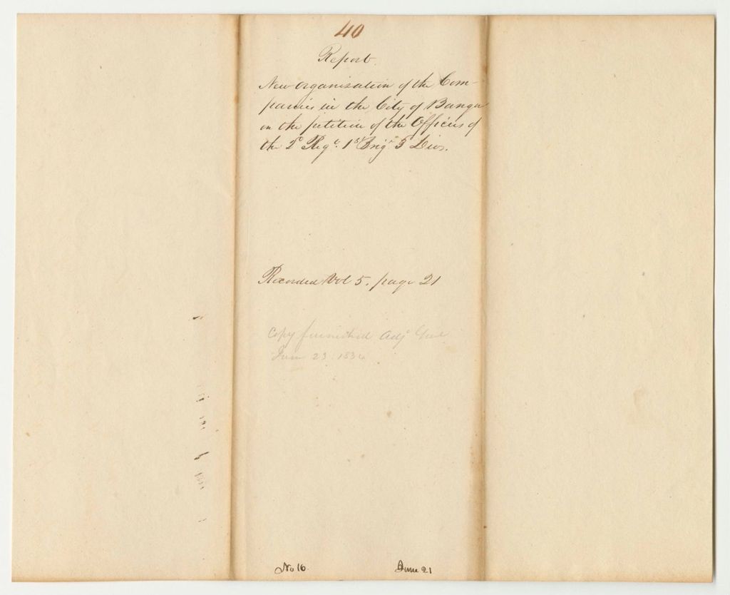 Miniature of Report 40: Report on the Organization of the Companies in the City of Bangor in the Petition of the Officers of the 2nd Reg. 1st Brig. 3rd Div.