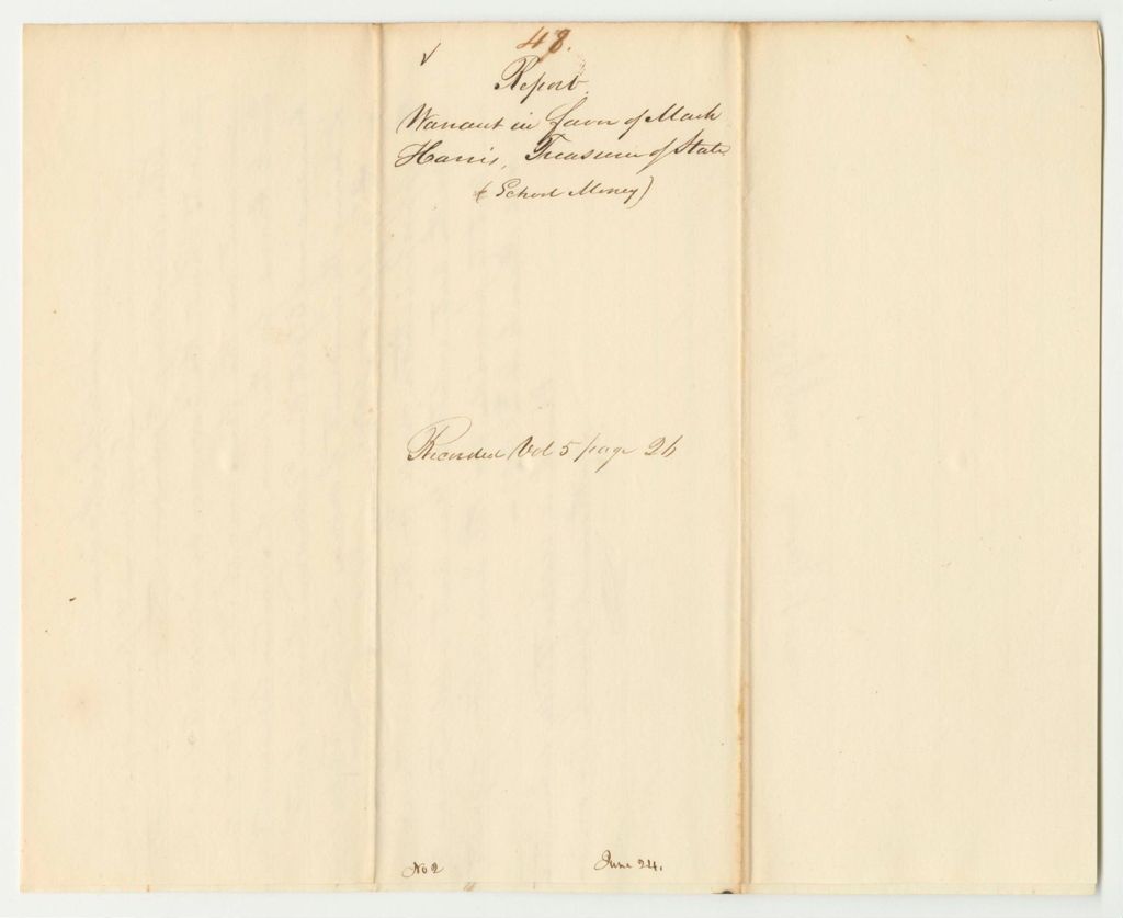 Miniature of Report 48: Warrant in Favor of Mark Harris, State Treasurer, for Support of Primary Schools
