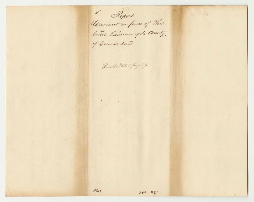 Miniature of Report 53: Warrant in Favor of Thomas Todd, Cumberland County Treasurer
