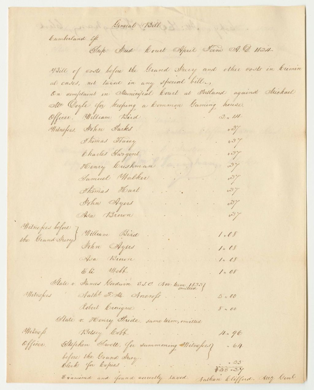 Miniature of General Bill at the Supreme Judicial Court of Cumberland County, April Term 1834