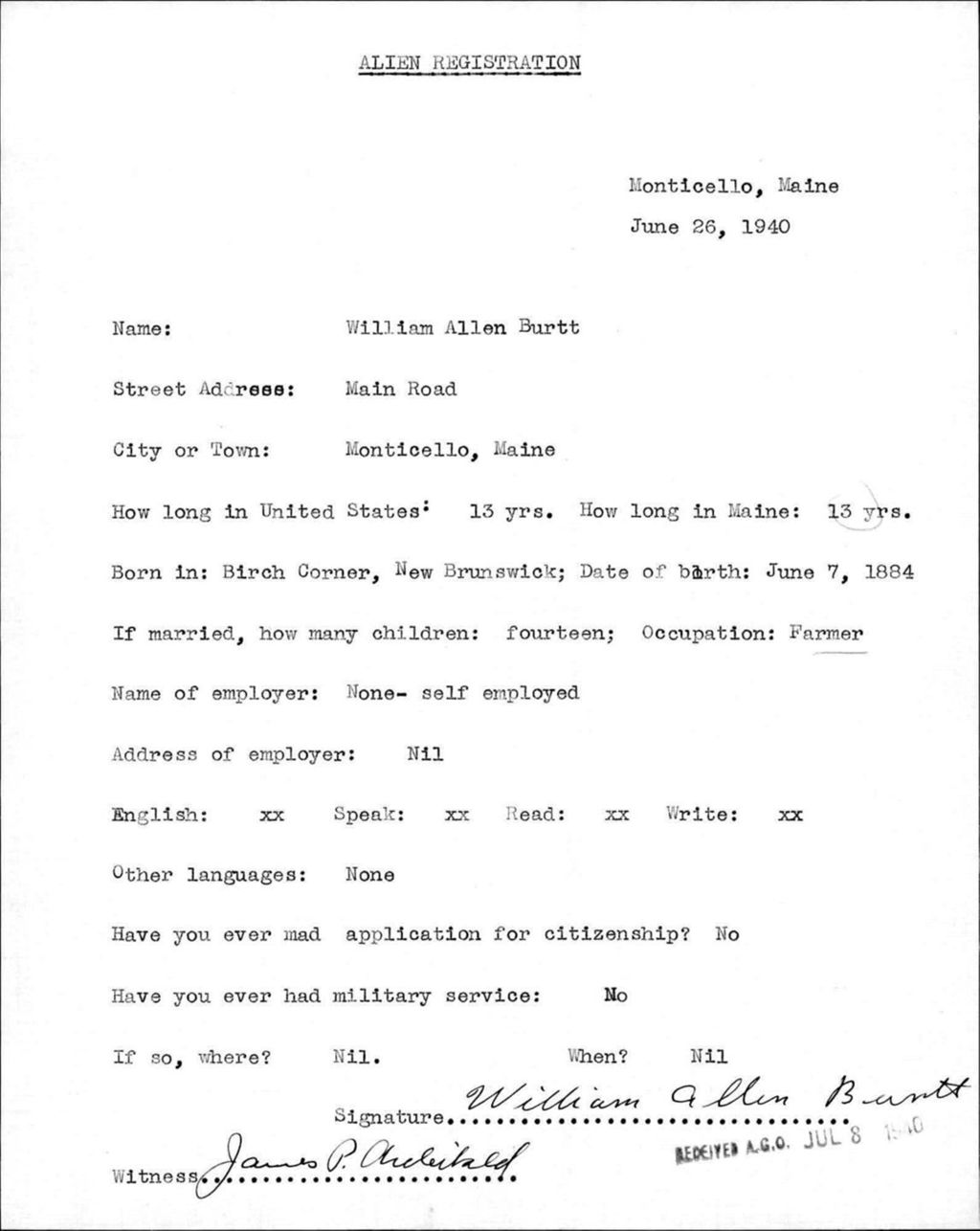 Miniature of Alien Registration- Burtt, William A. (Monticello, Aroostook County)