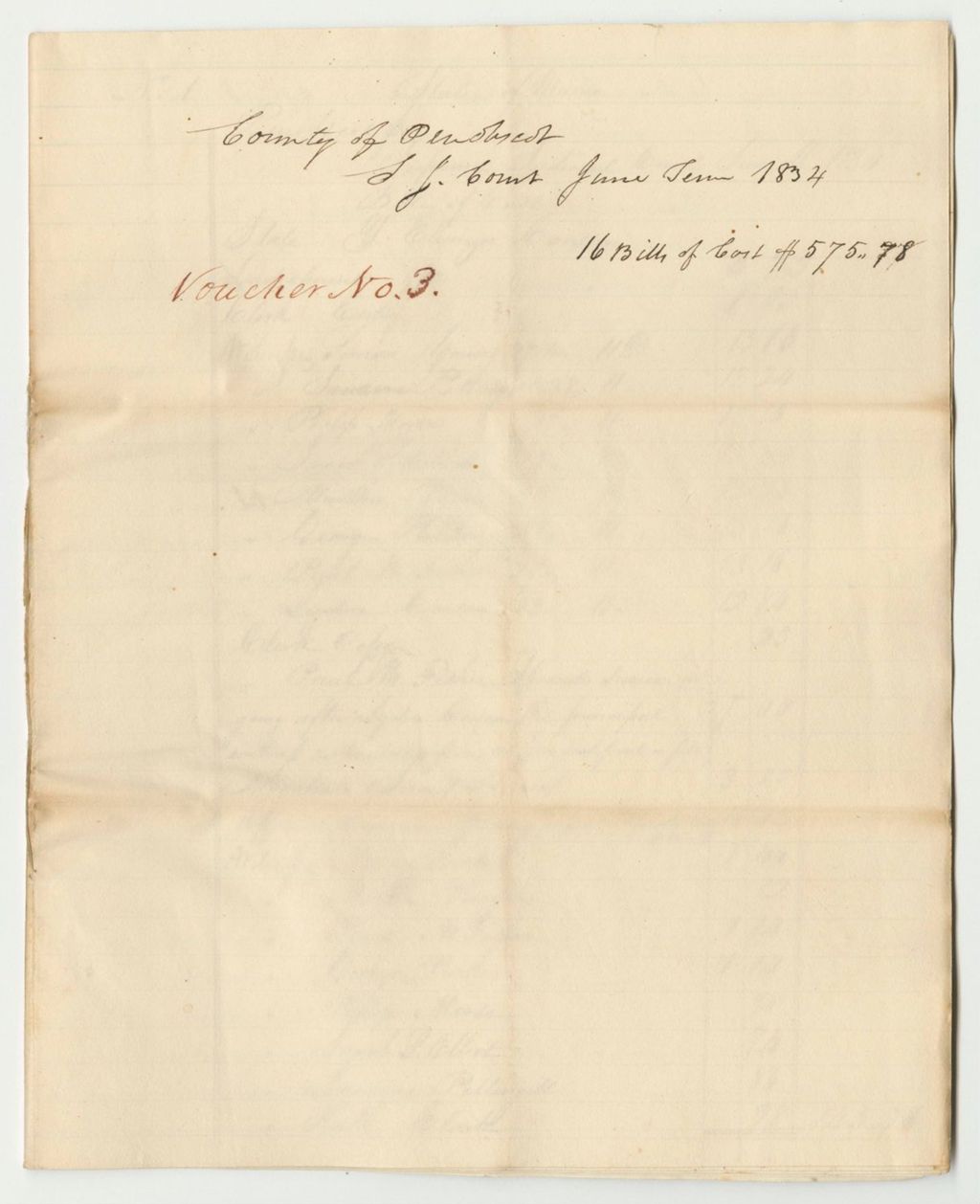 Miniature of Bills of Cost at the Supreme Judicial Court of Penobscot County, June Term 1834