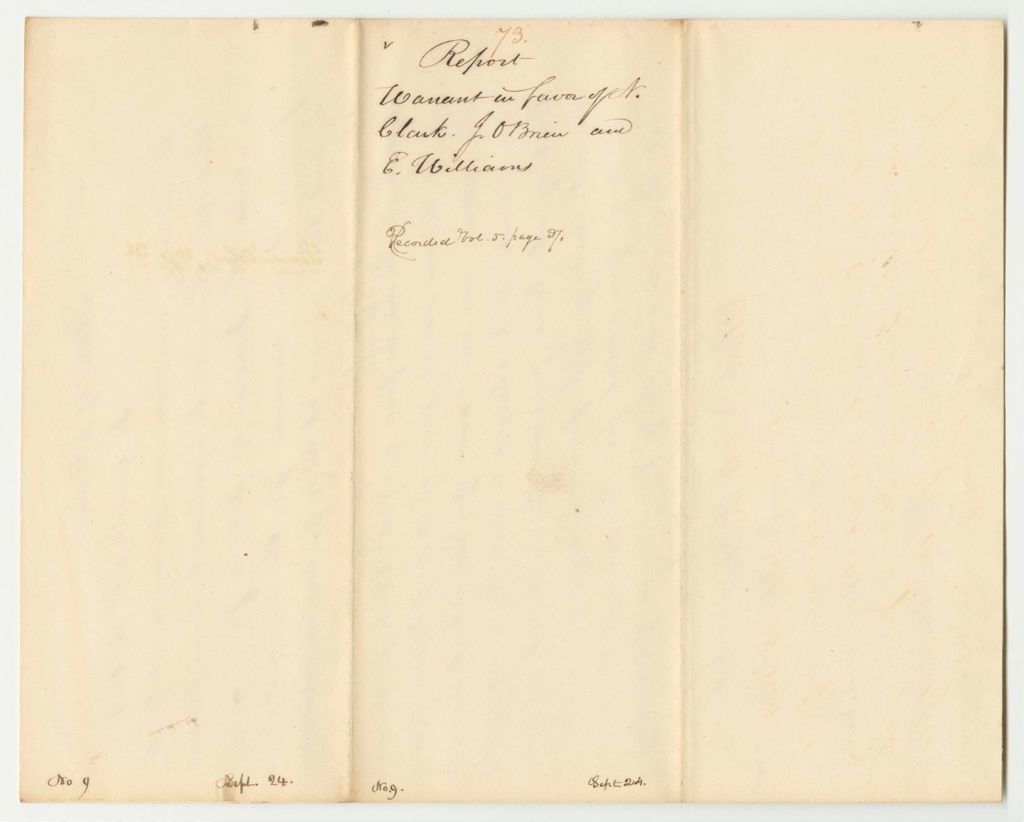 Miniature of Report 73: Warrant in Favor of Nathaniel Clark, John O'Brien, and Edward Williams for Examining the Accounts of the Managers of the Steam Navigation Lottery