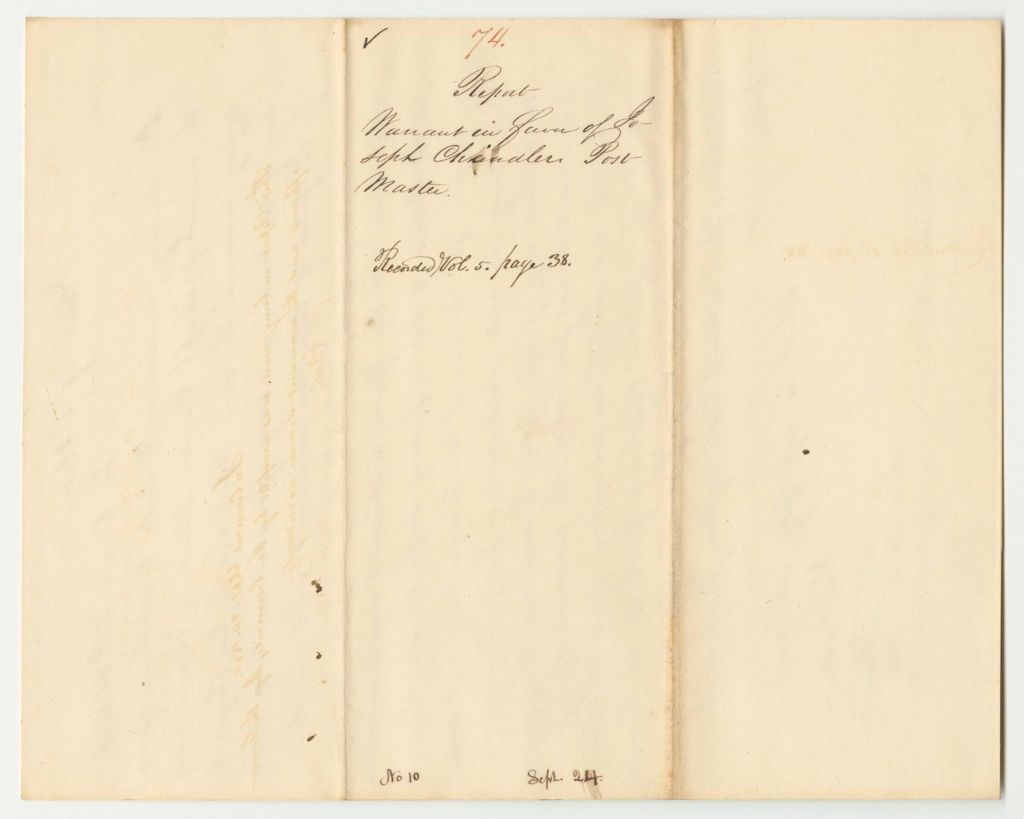 Miniature of Report 74: Warrant in Favor of Joseph Chandler, Postmaster of Augusta