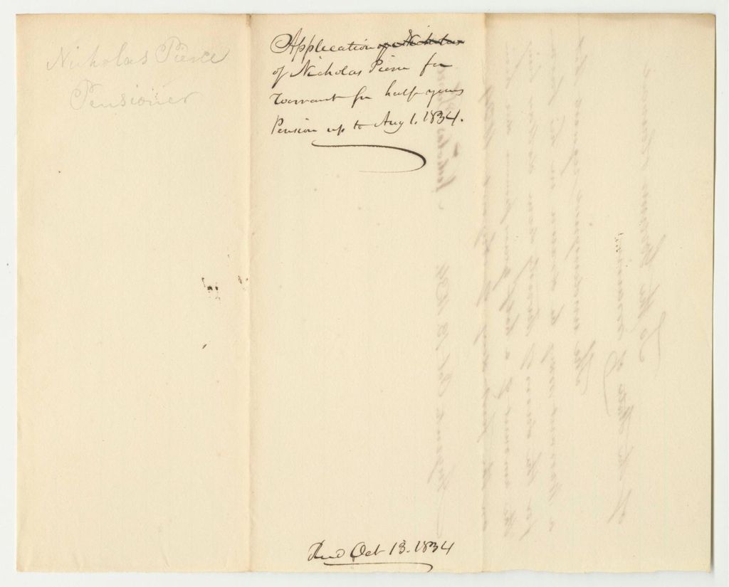 Miniature of Application of Nicholas Pierce for a Warrant for Half a Years Pension