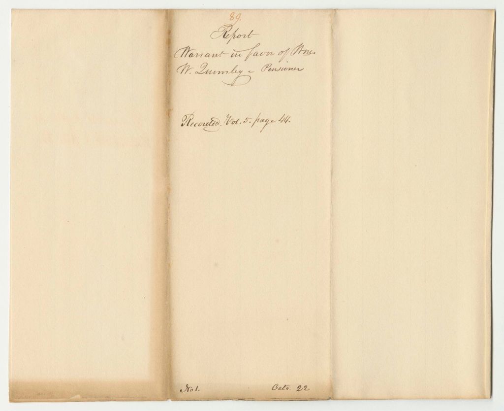 Miniature of Report 89: Warrant in Favor of William W. Quimby for a Pension