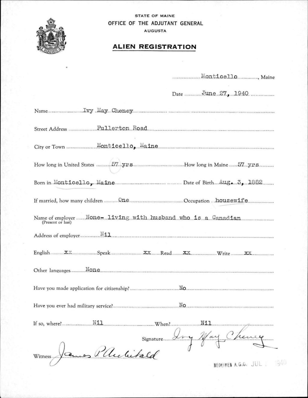 Miniature of Alien Registration- Cheney, Ivy M. (Monticello, Aroostook County)
