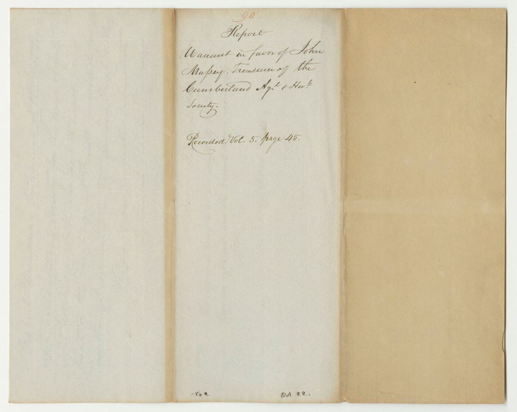 Miniature of Report 90: Warrant in Favor of John Mussey, Treasurer of the Cumberland Agricultural and Horticultural Society