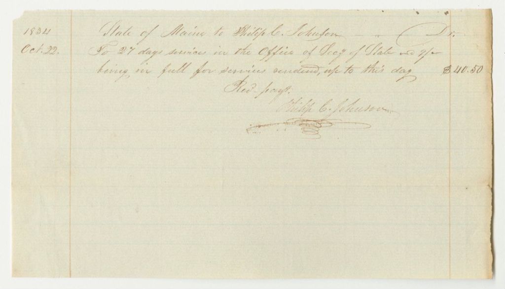 Miniature of Philip C. Johnson's Bill for Services in the Secretary of State's Office