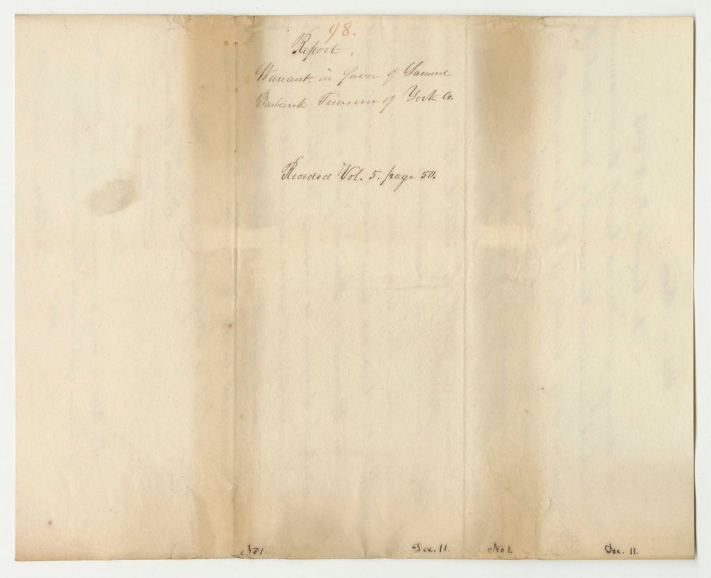 Miniature of Report 98: Warrant in Favor of Samuel Burbank, York County Treasurer