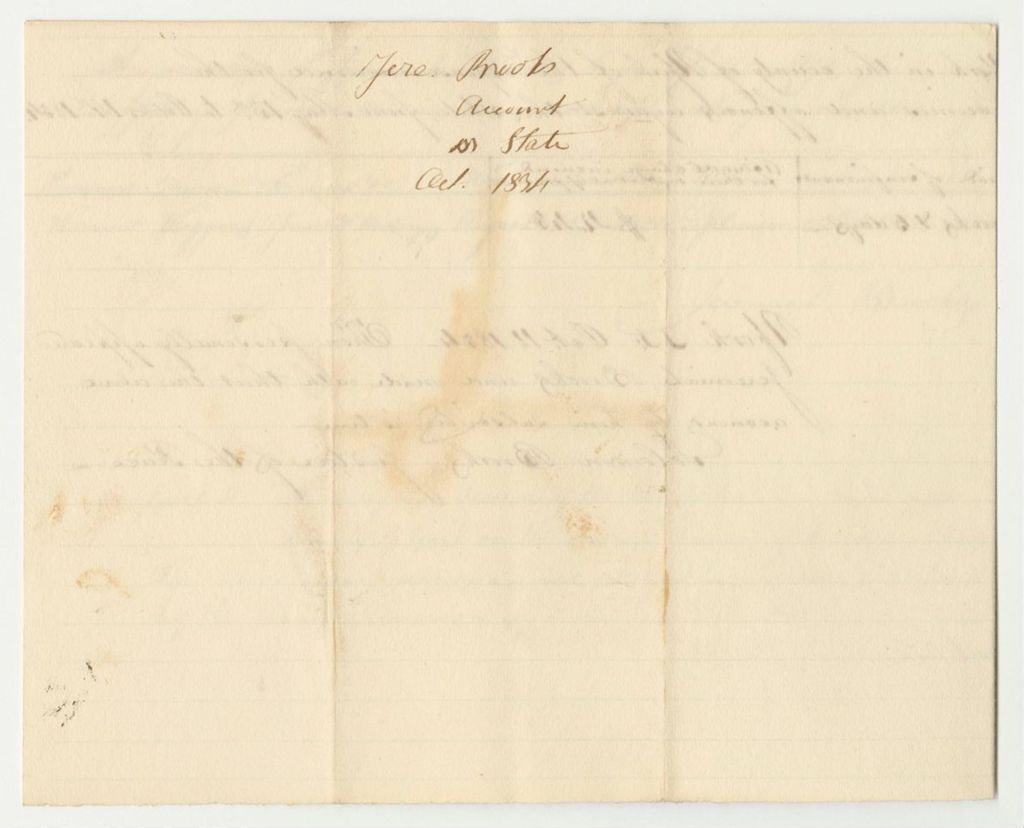 Miniature of Account of Jeremiah Brooks, Keeper of the State Gaol in York in the County of York, of the Expenses Incurred for the Supporting of Prisoners Therein Committed Upon Charge or Conviction of Crimes and Offences Against the State, from May 13th to October 14th 1834