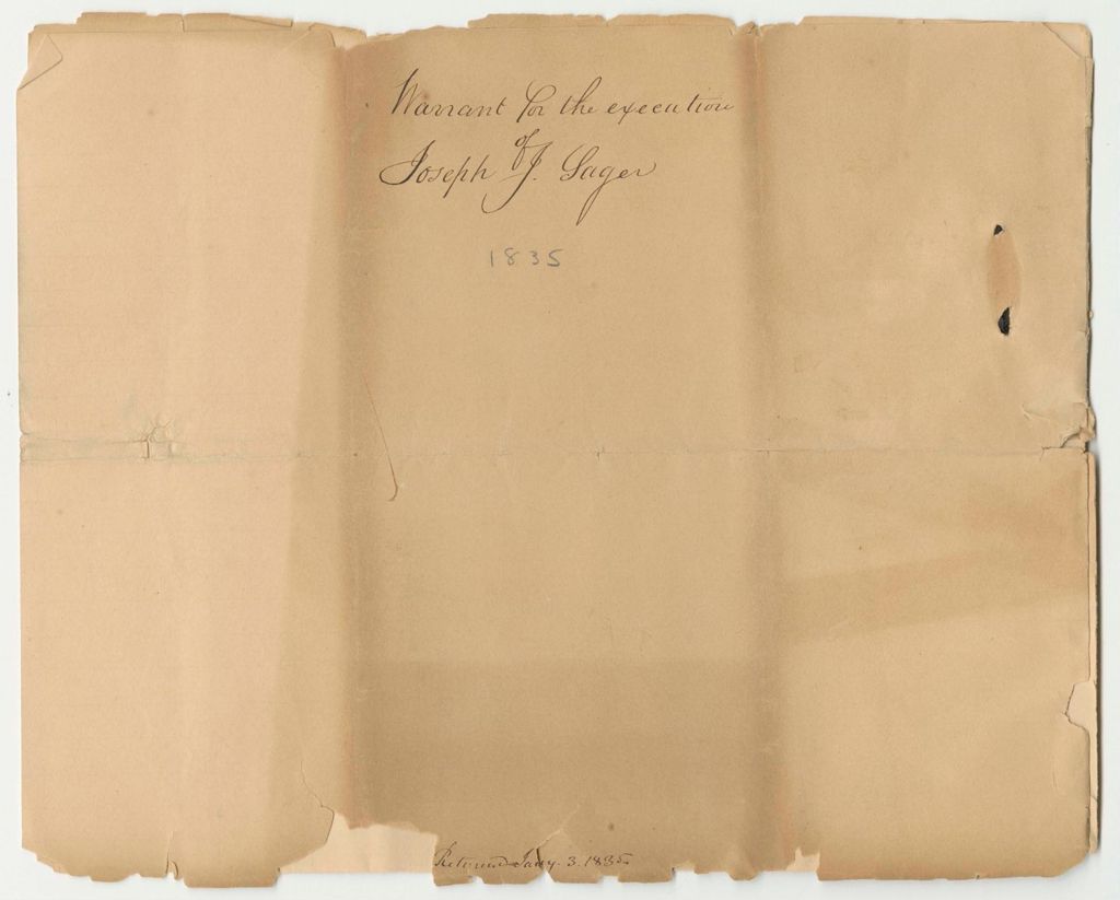 Miniature of Warrant for the Execution of Joseph Sager, at the Supreme Judicial Court of Kennebec