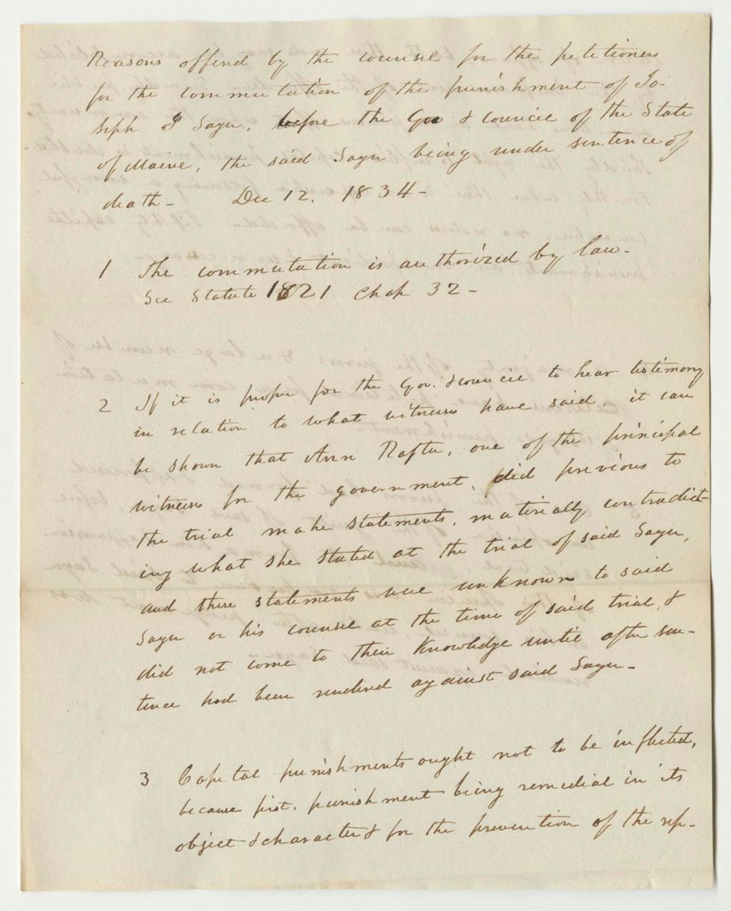 Miniature of Reasons Offered by the Council for the Petitioners for the Committee of the Punishment of Joseph Sager