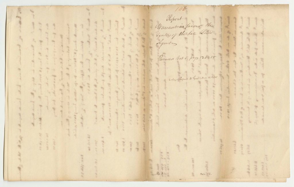 Miniature of Report 106: Warrant in Favor of the Executors of the Late Land Agent
