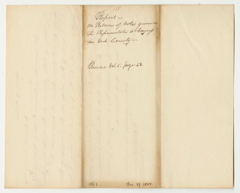 Miniature of Report 111: Report on the Returns of Votes for Representative to Congress in York District