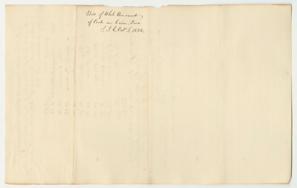 Miniature of Bill of Whole Amount of Costs in Criminal Prosecutions at the Supreme Judicial Court Begun and Holden at Augusta Within and for the County of Kennebec, October Term 1834