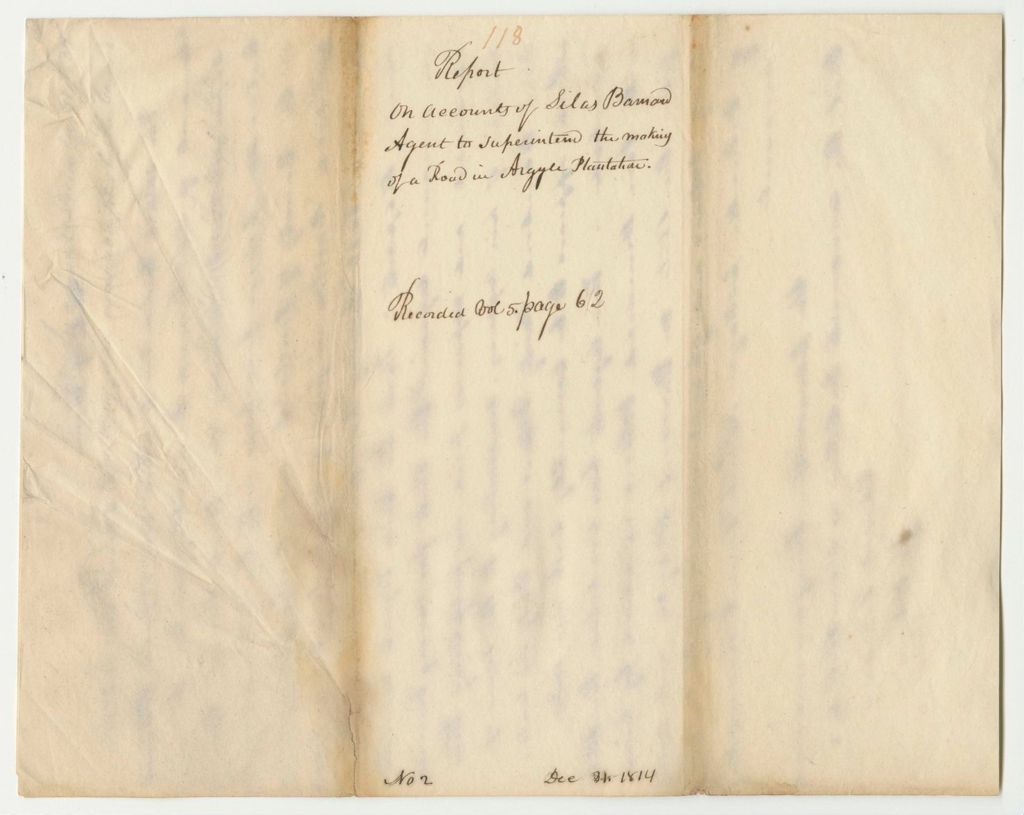 Miniature of Report 118: Report on the Accounts of Silas Barnard, Agent to Superintend the Making of a Road in Argyle Plantation