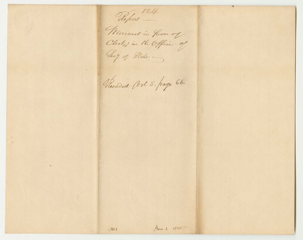 Miniature of Report 124: Warrant in Favor of the Clerks of in the Office of the Secretary of State