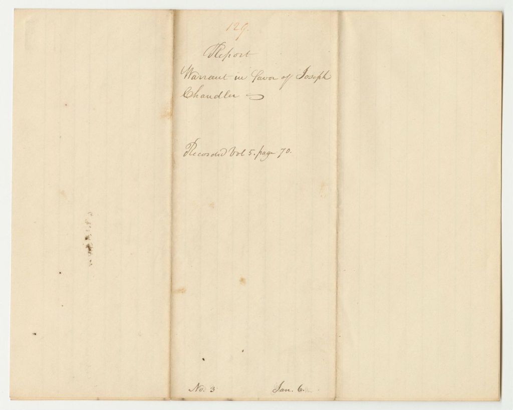 Miniature of Report 129: Warrant in Favor of Joseph Chandler, Postmaster of Augusta