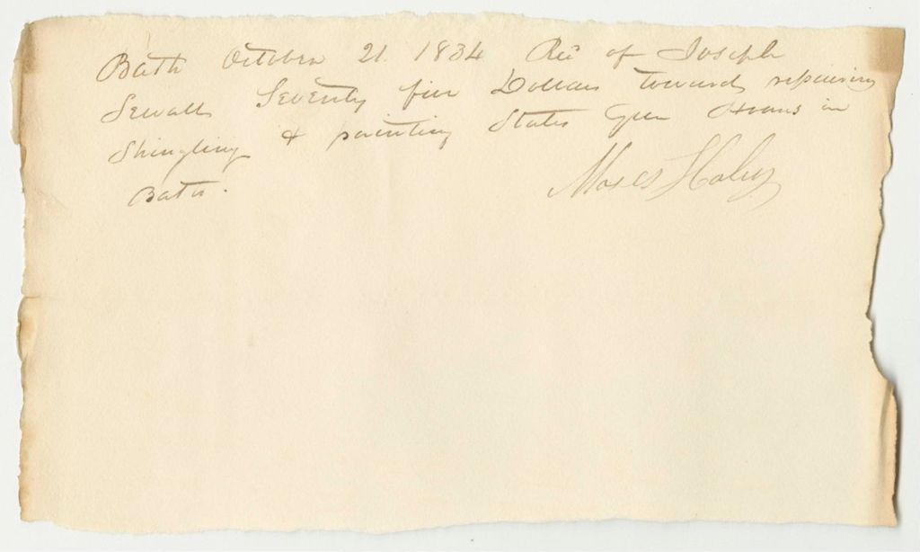Miniature of Receipt from the Account of Joseph Sewall, Late Adjutant General