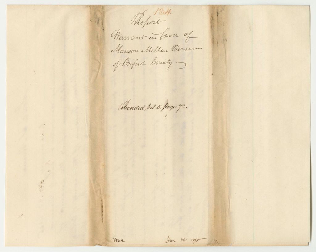 Miniature of Report 134: Warrant in Favor of Alanson Mellen, Treasurer of Oxford County